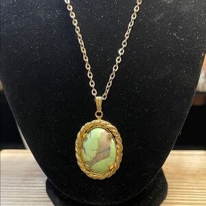 Gold Green Gemstone Pendant Necklace